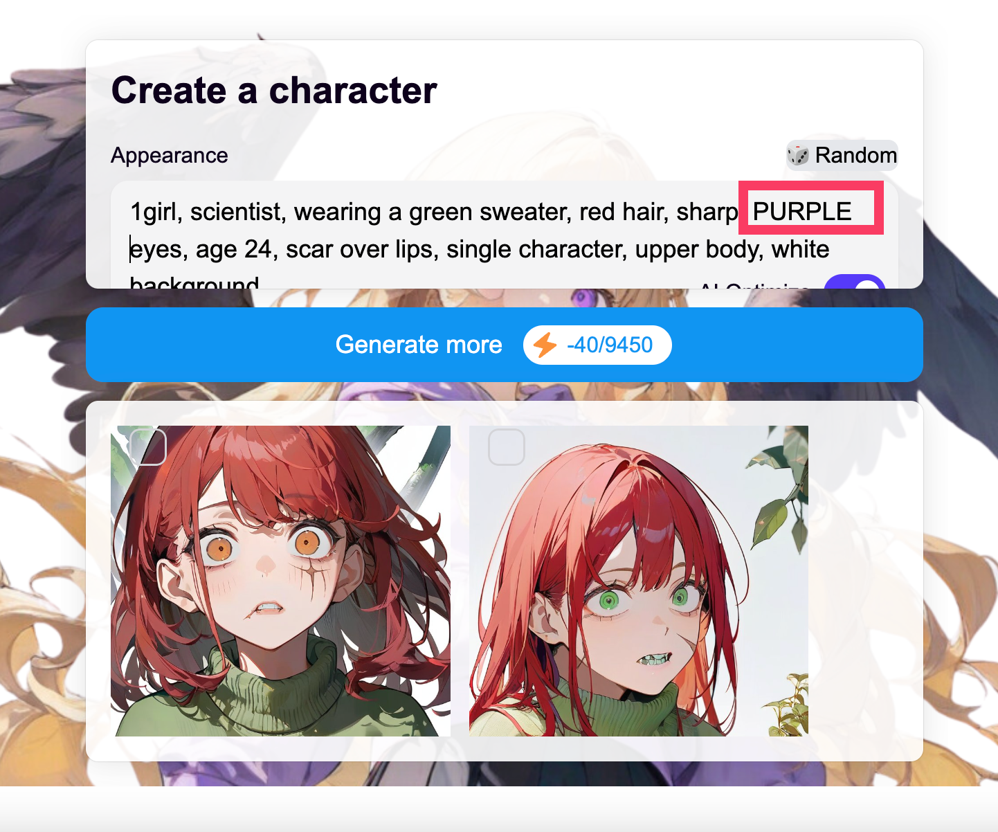 Change prompt keywords for your Original Character