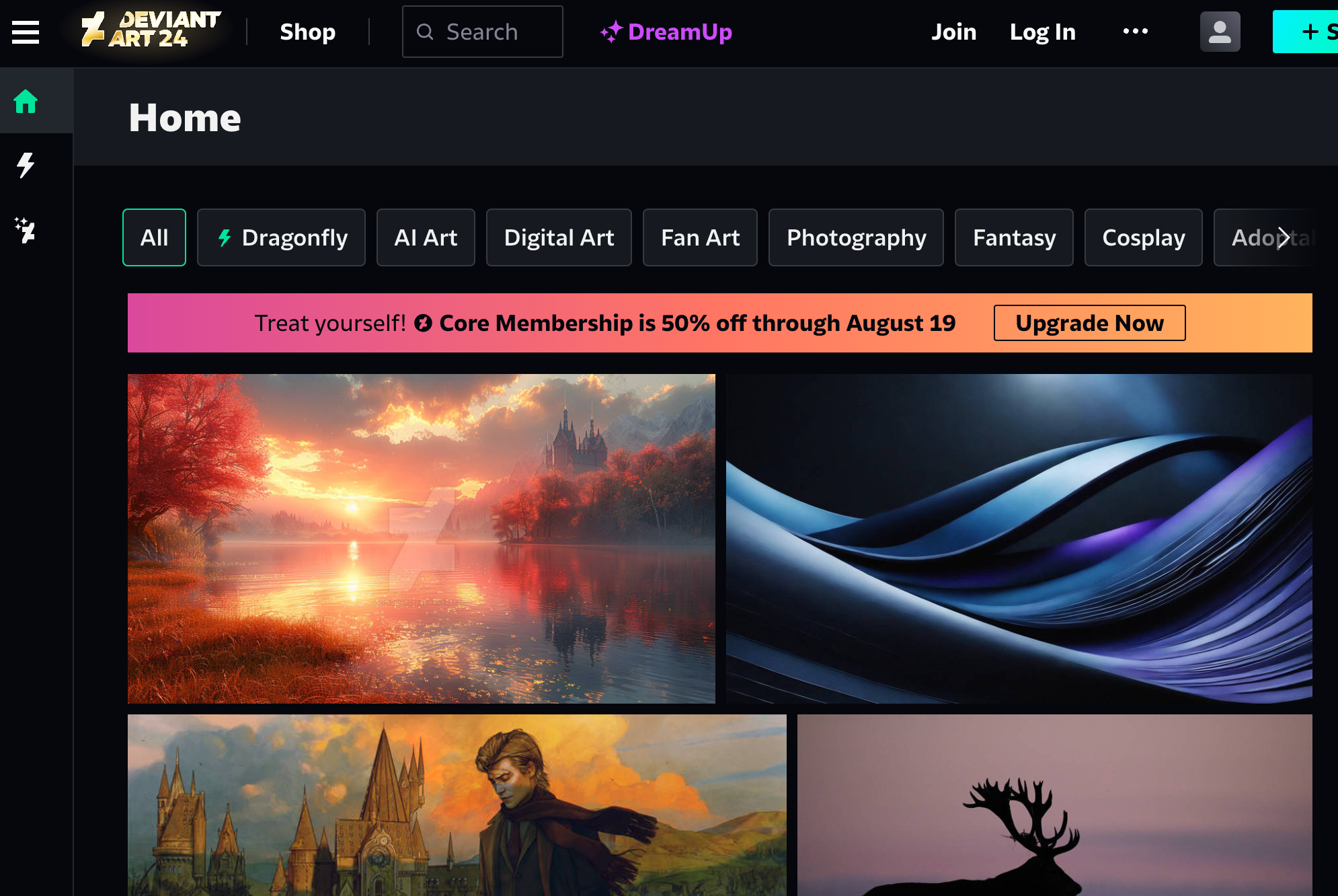 Deviant Art Landing Page